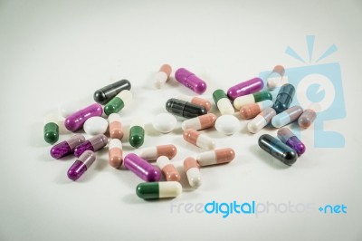 Heap Of Medicine Pills Isolated On White Background Stock Photo