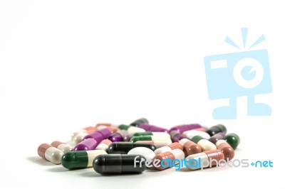 Heap Of Medicine Pills Isolated On White Background Stock Photo