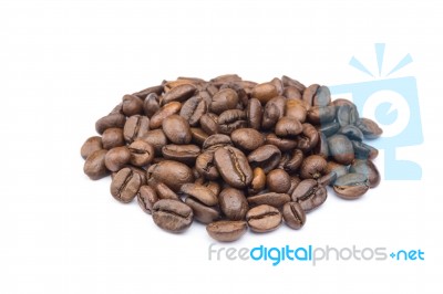 Heap Of Whole Coffee Beans On White Stock Photo