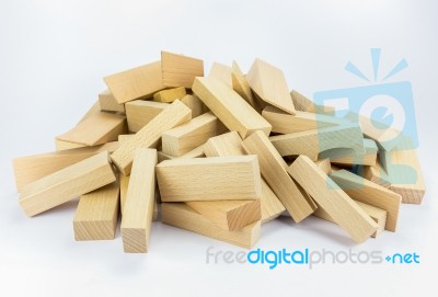 Heap Of Wooden Building Blocks Stock Photo