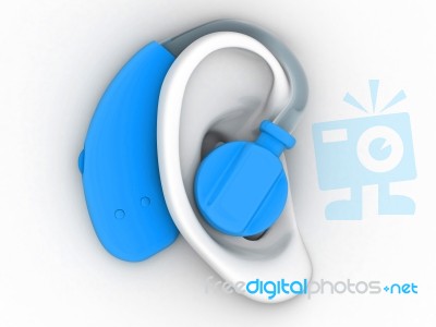 Hearing Aid On Ear. 3d Image Stock Image