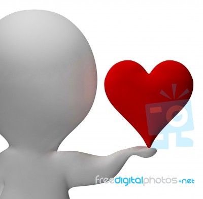 Heart And 3d Character Shows Love And Valentines Stock Image