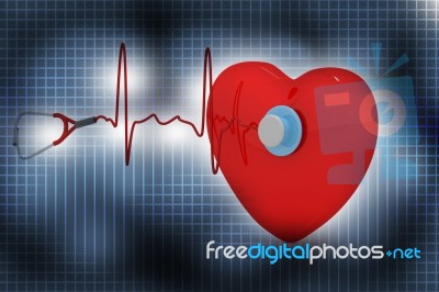 Heart And A Stethoscope With Heartbeat Stock Image