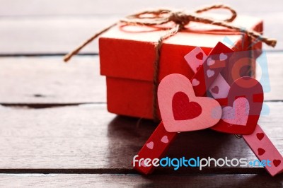 Heart And Box On Wooden Stock Photo