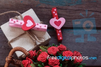 Heart And Gift On Wooden Stock Photo