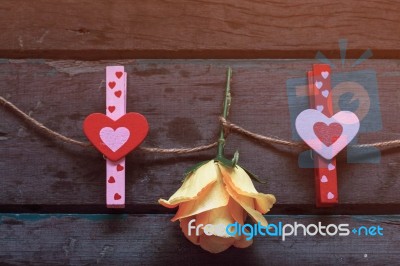 Heart And Roses On A Wooden Stock Photo