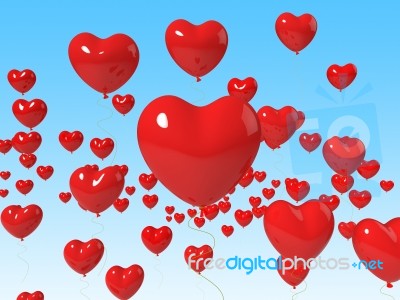 Heart Balloons Floating Mean Romance Passion And Love Stock Image