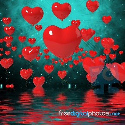 Heart Balloons On Background Displays High In Love Or Passionate… Stock Image