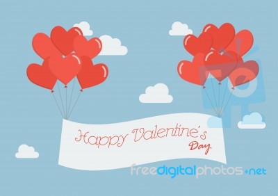 Heart Balloons With Happy Valentine's Day Banner Stock Image