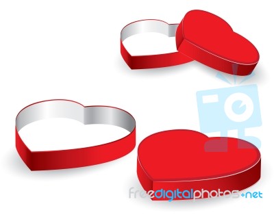 Heart Box And Bright Gift Isolated On White Background. Valentine's And Wedding Day In Holiday.  Red Heart On Holiday Stock Image