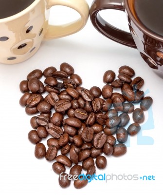 Heart Coffee Beans Means Caffeine Brown And Cafeteria Stock Photo