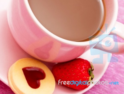 Heart Cookie Coffee Means Bickies Valentines And Cracker Stock Photo