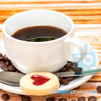 Heart Cookie Coffee Shows Delicious Cracker And Crackers Stock Photo