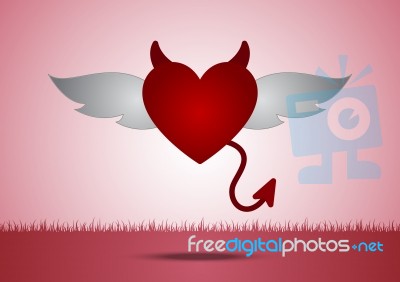 Heart Devil Wing With Grass And Copy-space  Background Stock Image