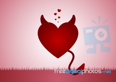 Heart Devil With Grass And Copy-space  Background Stock Image