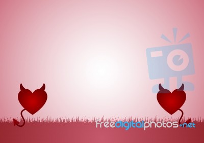 Heart Devil With Grass And Copy-space  Background Stock Image