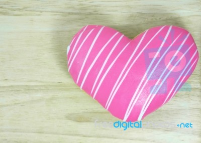 Heart Donut On Wood Table Stock Photo