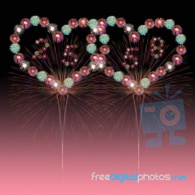 Heart Fireworks New Year 2558 Stock Photo