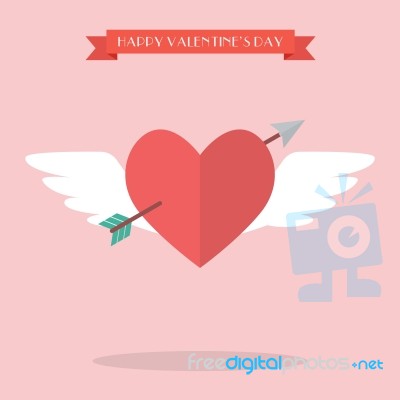 Heart Flying With Cupid Arrow Stock Image