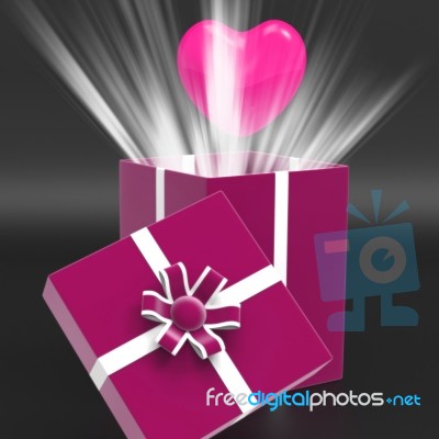 Heart Giftbox Means Valentines Day And Affection Stock Image