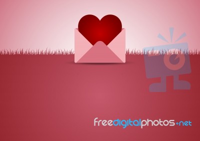 Heart Letter Envelope With Grass And Copy-space  Backgroun Stock Image