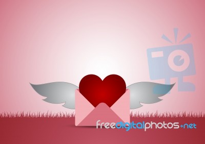 Heart Letter Envelope With Grass And Copy-space  Backgroun Stock Image