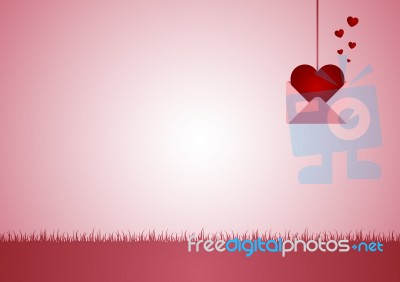 Heart Letter Envelope With Grass And Copy-space  Backgroun Stock Image