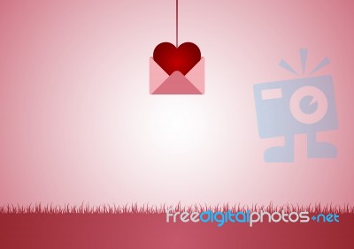 Heart Letter Envelope With Grass  Background Stock Image