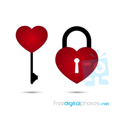 Heart Lock And Heart Key  Illustration Stock Image