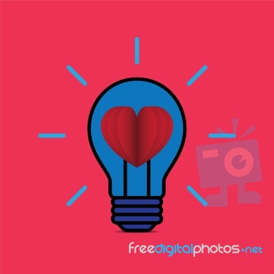 Heart Love Light Bulb Flat Design Icon  Illustration Stock Image