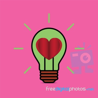 Heart Love Light Bulb Flat Design Icon  Illustration Stock Image