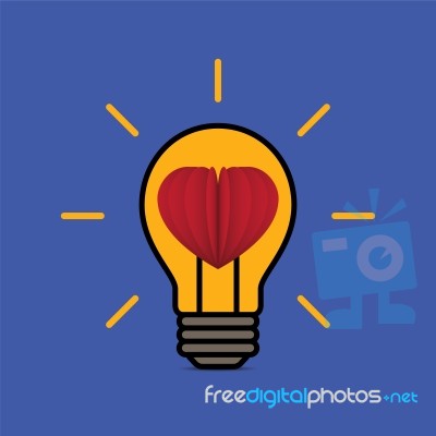 Heart Love Light Bulb Flat Design Icon  Illustration Stock Image