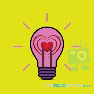 Heart Love Light Bulb Flat Design Icon  Illustration Stock Image