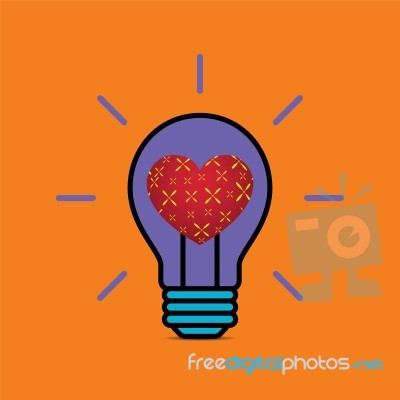 Heart Love Light Bulb Flat Design Icon  Illustration Stock Image