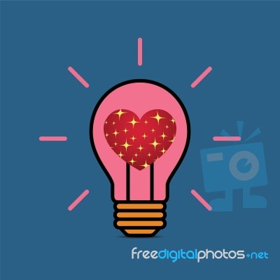 Heart Love Light Bulb Flat Design Icon  Illustration Stock Image