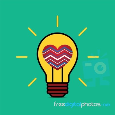 Heart Love Light Bulb Flat Design Icon  Illustration Stock Image