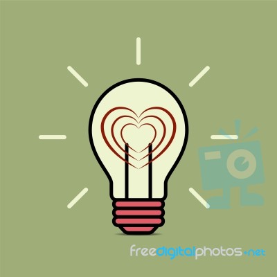 Heart Love Light Bulb Flat Design Icon  Illustration Stock Image