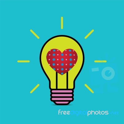 Heart Love Light Bulb Flat Design Icon  Illustration Stock Image