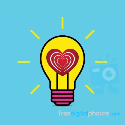 Heart Love Light Bulb Flat Design Icon  Illustration Stock Image