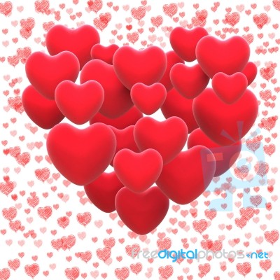 Heart Made With Hearts Shows Romantic Lover Or Passionate Couple… Stock Image