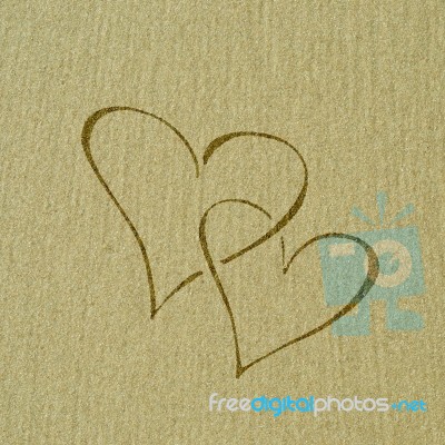 Heart Shape On The Sand Surface Stock Photo