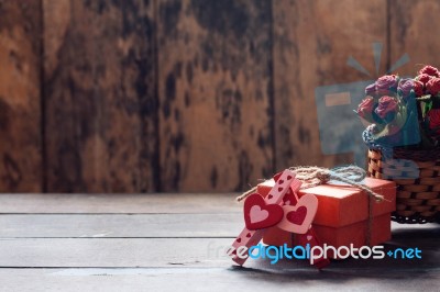 Heart Shaped And Gift On Table Stock Photo