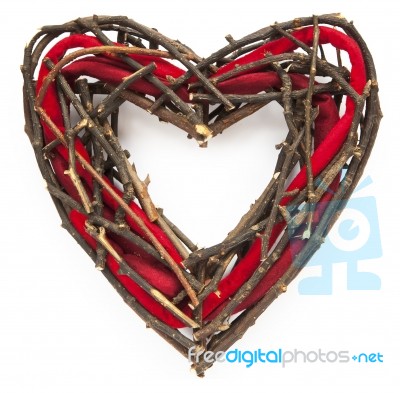 Heart-shaped Christmas Or St. Valentine Wicker Wreath Stock Photo