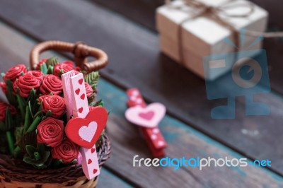 Heart-shaped In Basket On Wooden Stock Photo