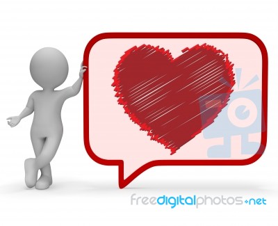 Heart Speech Bubble Means Valentines Day 3d Rendering Stock Image