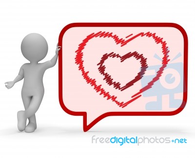 Heart Speech Bubble Represents Valentine Day 3d Rendering Stock Image