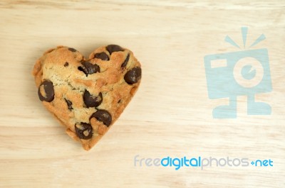 Heart Sweet Cookie On Wood Background Stock Photo