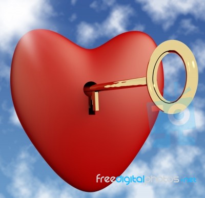 Heart With Key On Sky Background Stock Image