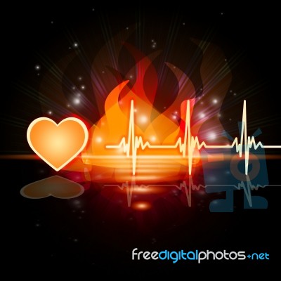 Heartbeat Fire Means Valentine Day And Cardiac Stock Image