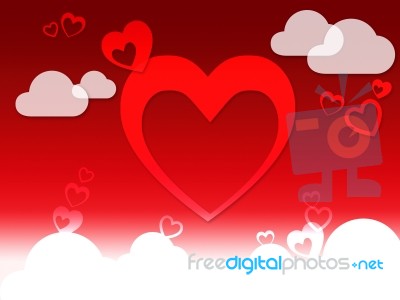 Hearts And Clouds Background Shows Love Sensation Or In Love
 Stock Image